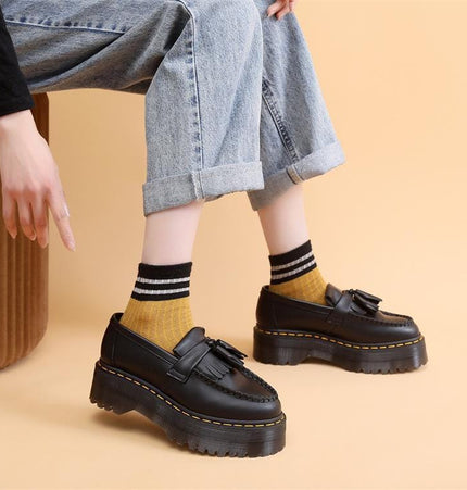 THETLSTUDIO Leiyu tassel loafers, female genuine leather low-top small leather shoes, British fashion thick-soled student versatile casual shoes 5cm