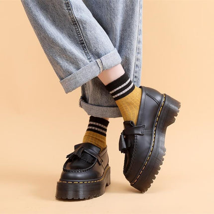 TALKLESSFASHION Leiyu tassel loafers, female genuine leather low-top small leather shoes, British fashion thick-soled student versatile casual shoes 5cm
