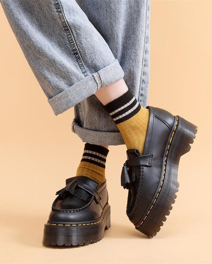 TALKLESSFASHION Leiyu tassel loafers, female genuine leather low-top small leather shoes, British fashion thick-soled student versatile casual shoes 5cm