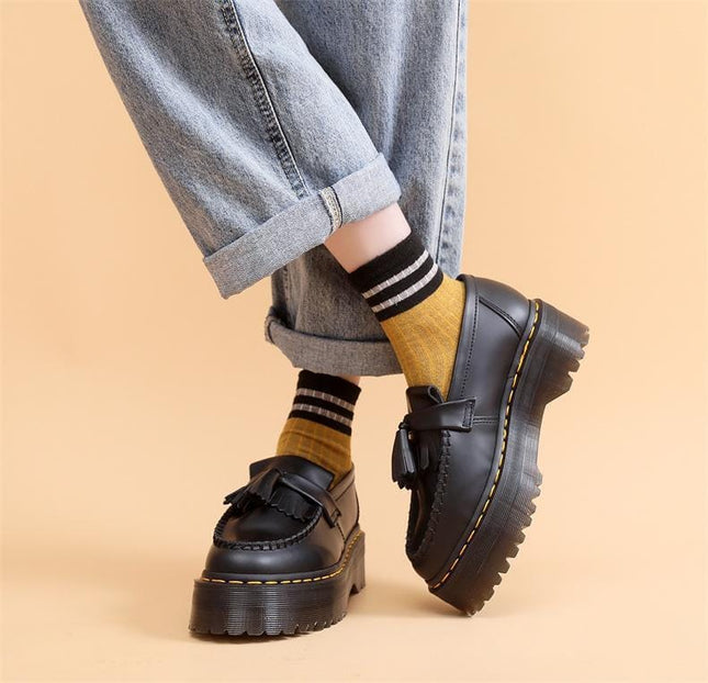 TALKLESSFASHION Leiyu tassel loafers, female genuine leather low-top small leather shoes, British fashion thick-soled student versatile casual shoes 5cm