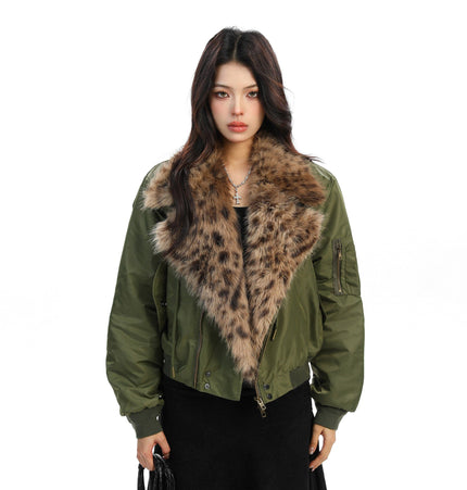 THETLSTUDIO Leopard-Collar Motor-Core Padded Jacket