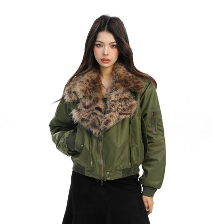 THETLSTUDIO Leopard-Collar Motor-Core Padded Jacket