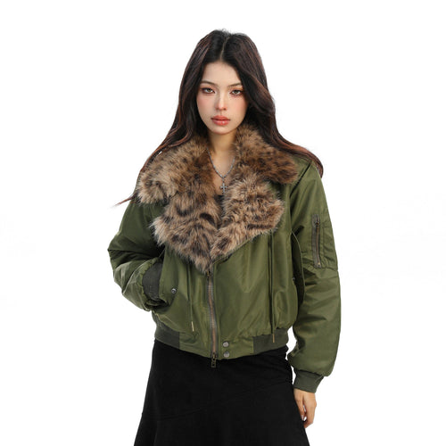 THETLSTUDIO Leopard-Collar Motor-Core Padded Jacket