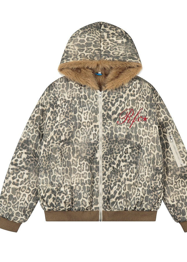 TALKLESSFASHION Leopard Plush Mountain Padded Jacket