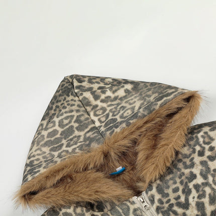 TALKLESSFASHION Leopard Plush Mountain Padded Jacket