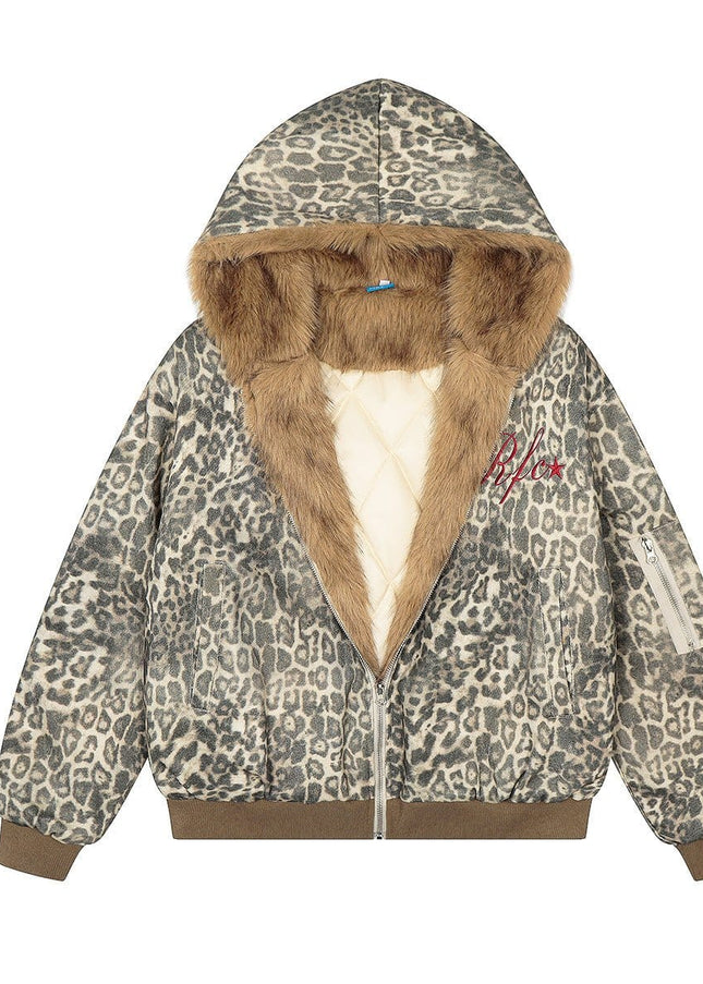 TALKLESSFASHION Leopard Plush Mountain Padded Jacket