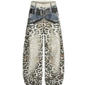 TALKLESSFASHION Leopard Print Scimitar Wide-Leg Jeans