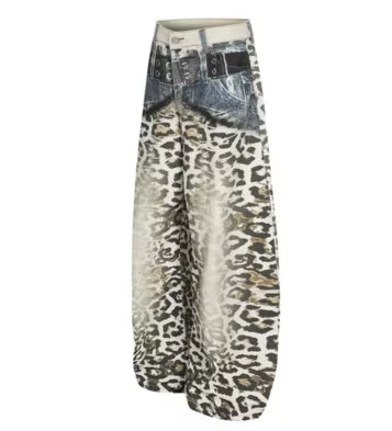 THETLSTUDIO Leopard Print Scimitar Wide-Leg Jeans