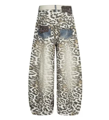 THETLSTUDIO Leopard Print Scimitar Wide-Leg Jeans