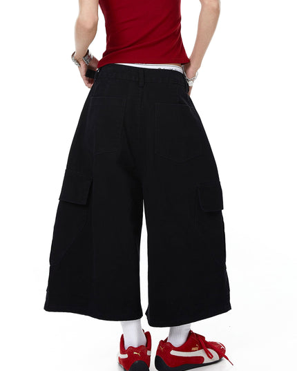 TALKLESSFASHION Letter Embroidery Design Cargo Cropped Pants