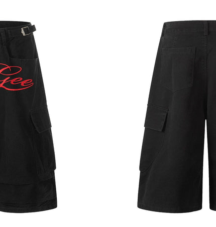 TALKLESSFASHION Letter Embroidery Design Cargo Cropped Pants