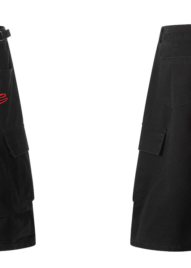 TALKLESSFASHION Letter Embroidery Design Cargo Cropped Pants