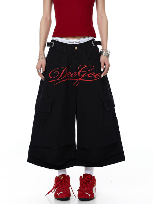 THETLSTUDIO Letter Embroidery Design Cargo Cropped Pants