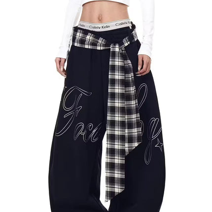 TALKLESSFASHION Letter-Pleated Lazy-Style Scimitar Slacks