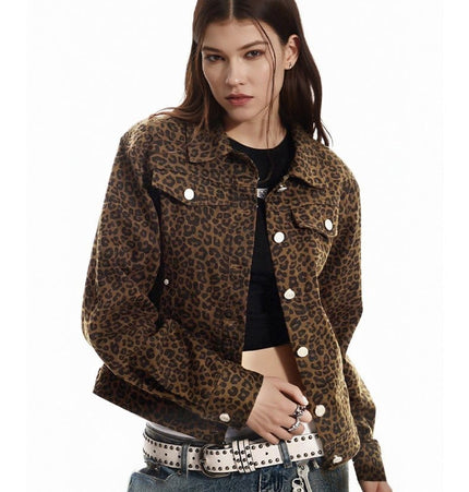THETLSTUDIO Light Yao Women's Clothing|American Retro Lapel Leopard Print Short Jacket Jacket Women's Slim Slim Slim Niche Design Top
