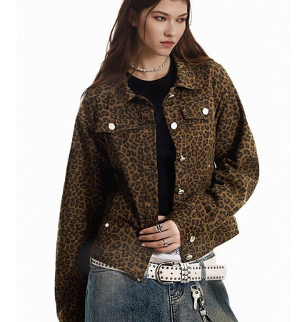 THETLSTUDIO Light Yao Women's Clothing|American Retro Lapel Leopard Print Short Jacket Jacket Women's Slim Slim Slim Niche Design Top