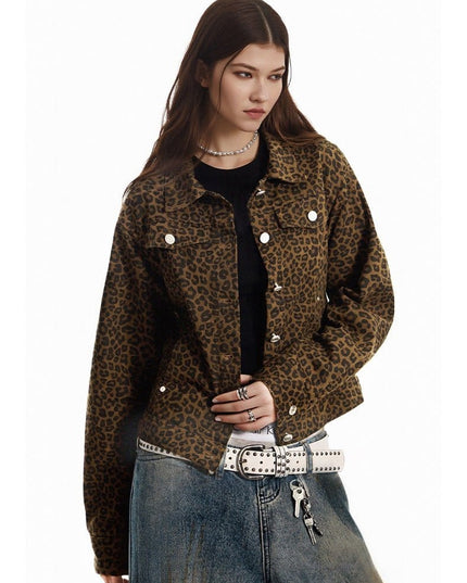 TALKLESSFASHION Light Yao Women's Clothing|American Retro Lapel Leopard Print Short Jacket Jacket Women's Slim Slim Slim Niche Design Top