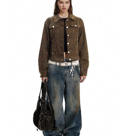 THETLSTUDIO Light Yao Women's Clothing|American Retro Lapel Leopard Print Short Jacket Jacket Women's Slim Slim Slim Niche Design Top
