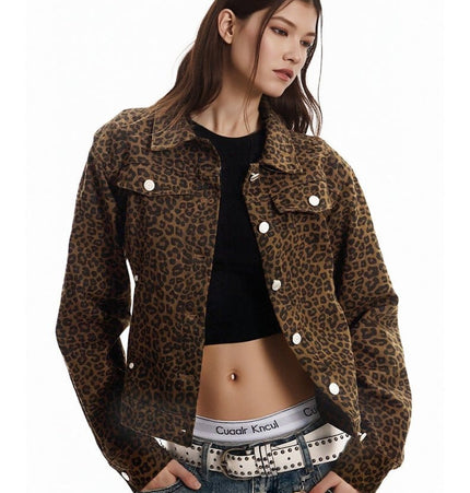 THETLSTUDIO Light Yao Women's Clothing|American Retro Lapel Leopard Print Short Jacket Jacket Women's Slim Slim Slim Niche Design Top