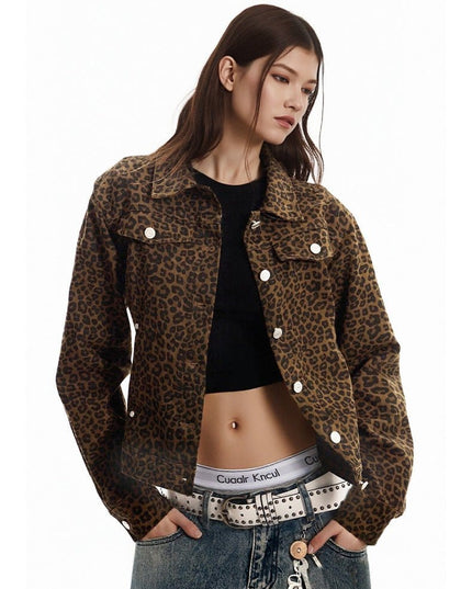 TALKLESSFASHION Light Yao Women's Clothing|American Retro Lapel Leopard Print Short Jacket Jacket Women's Slim Slim Slim Niche Design Top