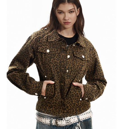 THETLSTUDIO Light Yao Women's Clothing|American Retro Lapel Leopard Print Short Jacket Jacket Women's Slim Slim Slim Niche Design Top
