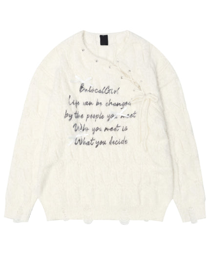 TALKLESSFASHION M / apricot BIGGOLD Red New Year's Jersey Bow Tie Sweater Women's Autumn and Winter Lazy Wind Soft Waxy Knit Top