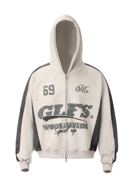 THETLSTUDIO M / apricot Suede Biker Hooded Zip-Up