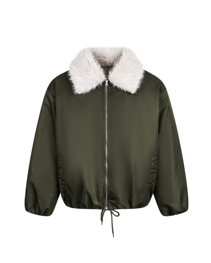 TALKLESSFASHION M / ArmyGreen Retro Contrast Stitching Loose Padded Jacket