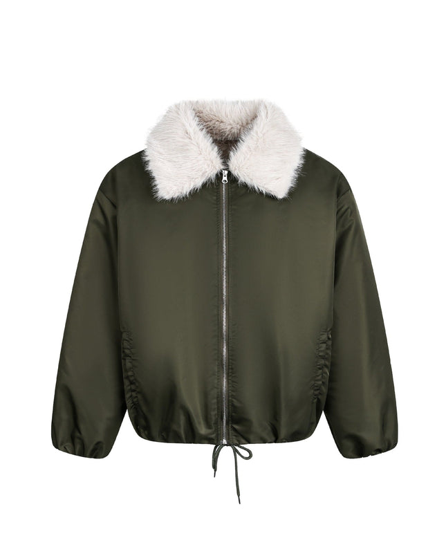 TALKLESSFASHION M / ArmyGreen Retro Contrast Stitching Loose Padded Jacket