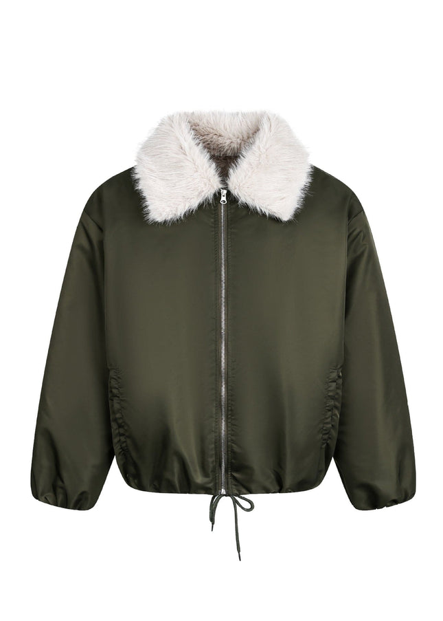 TALKLESSFASHION M / ArmyGreen Retro Contrast Stitching Loose Padded Jacket