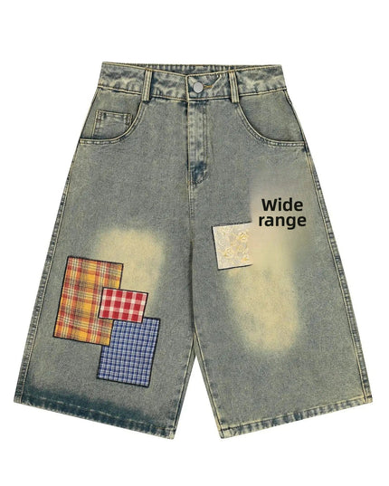 TALKLESSFASHION M / As Shown In Pictures High Waist Patchwork Denim jort