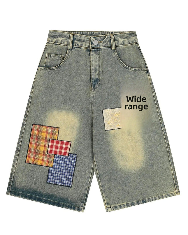 TALKLESSFASHION M / As Shown In Pictures High Waist Patchwork Denim jort