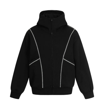 TALKLESSFASHION M / black 0269 American retro trend men's and women's jacket type topline deconstruction design men's loose hooded cardigan sweatshirt