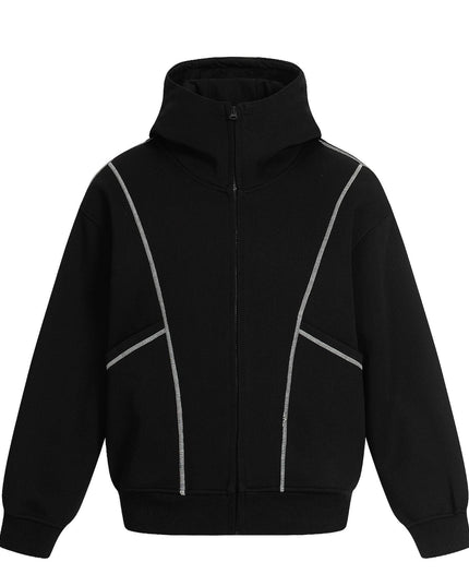 TALKLESSFASHION M / black 0269 American retro trend men's and women's jacket type topline deconstruction design men's loose hooded cardigan sweatshirt