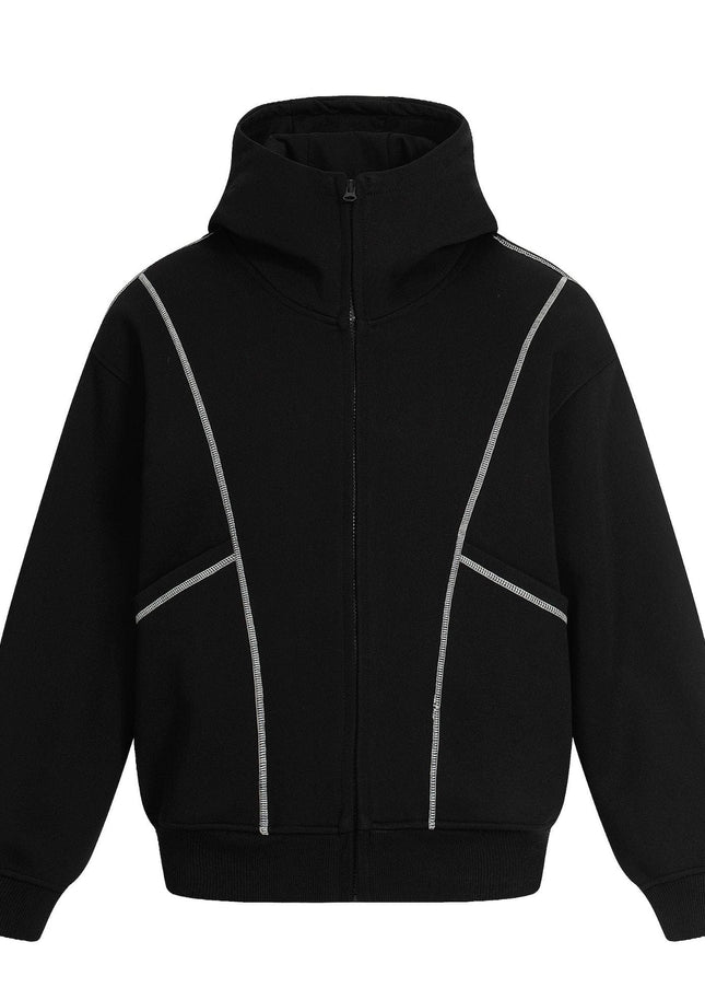 TALKLESSFASHION M / black 0269 American retro trend men's and women's jacket type topline deconstruction design men's loose hooded cardigan sweatshirt