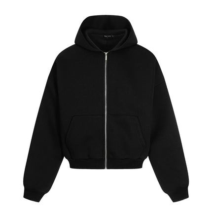 TALKLESSFASHION M / black 0276 American street trend neutral trend retro solid color simple design short and wide men's thickened hooded sweatshirt