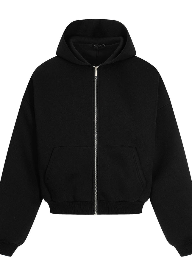 TALKLESSFASHION M / black 0276 American street trend neutral trend retro solid color simple design short and wide men's thickened hooded sweatshirt