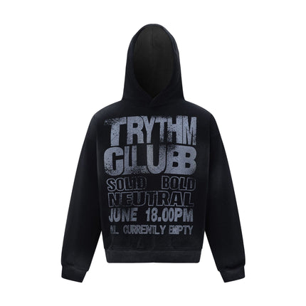 TALKLESSFASHION M / black 27112 Fall/Winter American Retro High-End Neutral Letter Print Design Washed Heavy Men's Hooded Sweatshirt