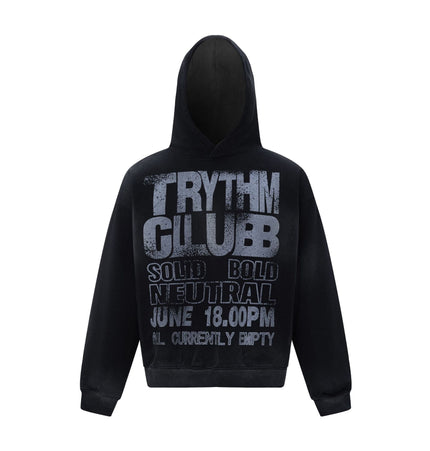 TALKLESSFASHION M / black 27112 Fall/Winter American Retro High-End Neutral Letter Print Design Washed Heavy Men's Hooded Sweatshirt