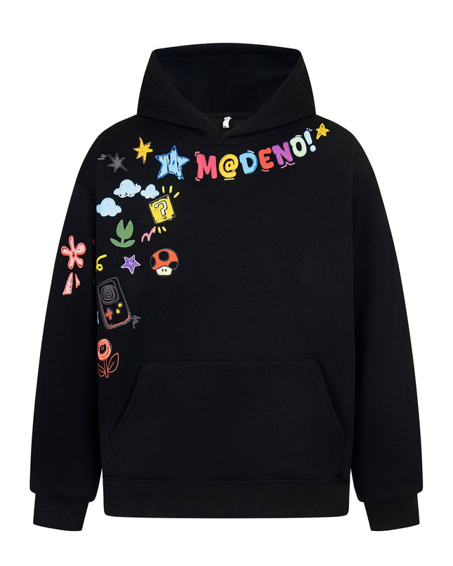 TALKLESSFASHION M / black 2726 American retro high street trend men's and women's high-end sense fun color print design men's hooded sweatshirt