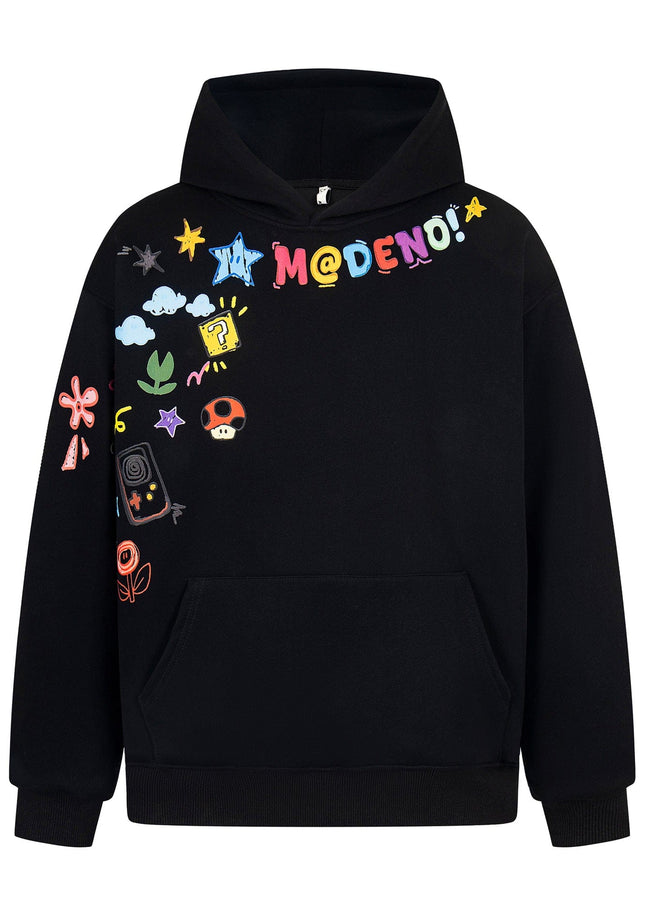 TALKLESSFASHION M / black 2726 American retro high street trend men's and women's high-end sense fun color print design men's hooded sweatshirt