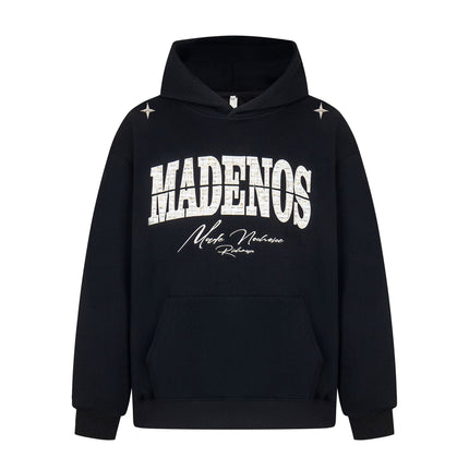 TALKLESSFASHION M / black 2727 American retro high street trend men's and women's high-end letter 10,000 needle embroidery picture design men's hooded sweatshirt