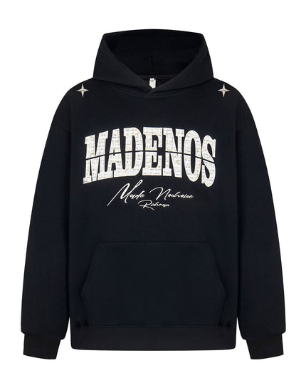 TALKLESSFASHION M / black 2727 American retro high street trend men's and women's high-end letter 10,000 needle embroidery picture design men's hooded sweatshirt