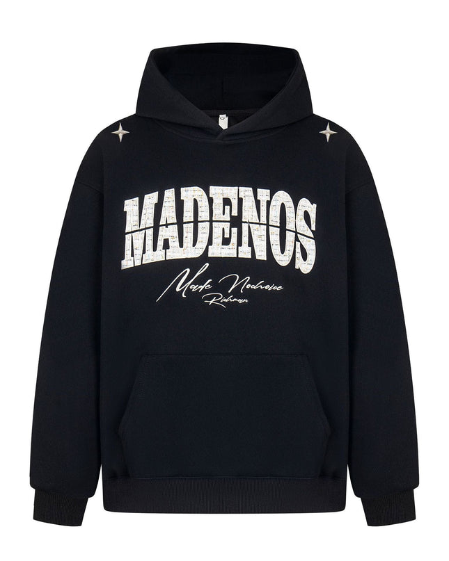 TALKLESSFASHION M / black 2727 American retro high street trend men's and women's high-end letter 10,000 needle embroidery picture design men's hooded sweatshirt