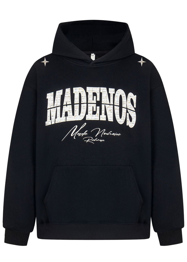 TALKLESSFASHION M / black 2727 American retro high street trend men's and women's high-end letter 10,000 needle embroidery picture design men's hooded sweatshirt
