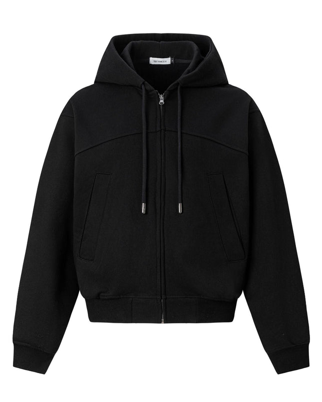 TALKLESSFASHION M / black 27378 American retro unisex high-end solid color deconstructed design men's heavy loose hooded sweatshirt