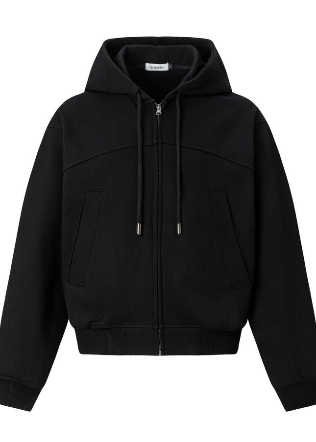TALKLESSFASHION M / black 27378 American retro unisex high-end solid color deconstructed design men's heavy loose hooded sweatshirt