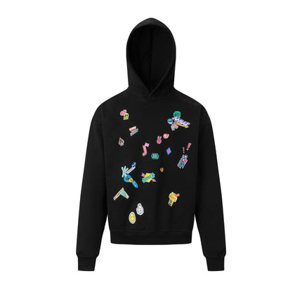TALKLESSFASHION M / black 27412 American retro neutral high-end fun sticker print design men's heavy loose hooded sweatshirt