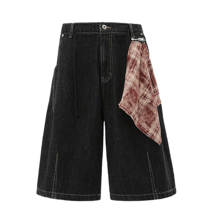 THETLSTUDIO M / black BLACKLISTS American Retro Detachable Square Scarf Natural Color Denim Shorts Men's and Women's Straight Wide-Leg Cropped Pants Summer