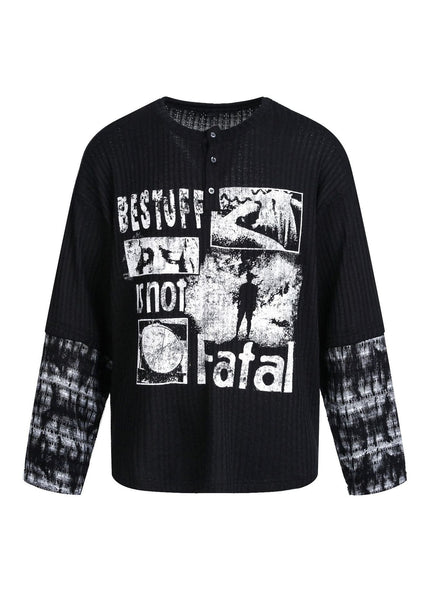 THETLSTUDIO M / black EON 26 Spring New Spot American Street Chao Gao Street Pit Texture Stitching Print Long Sleeve T-Shirt Men